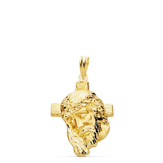 18K Colgante Oro Amarillo Cabeza De Cristo Con Cruz. 26X18 Mm 2.40 Grs