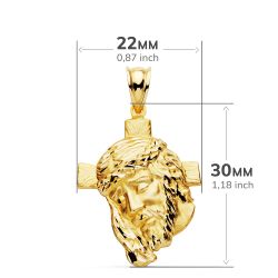 18K Colgante Oro Amarillo Cabeza De Cristo Cruz 31X21 Mm