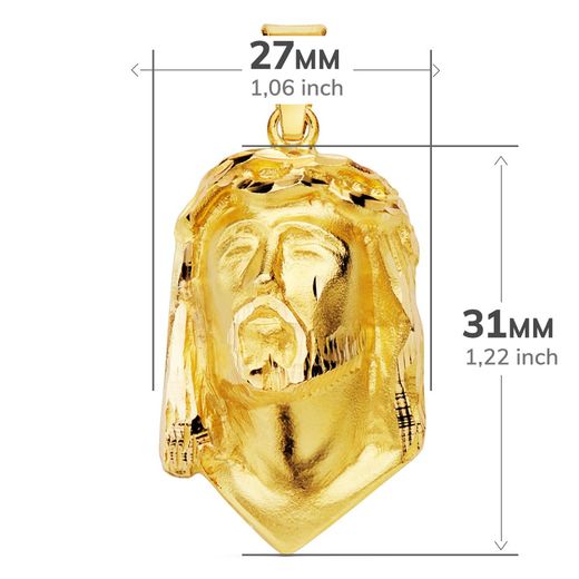 18K Colgante Oro Amarillo Cabeza De Cristo De Lagrima 28X17 Mm
