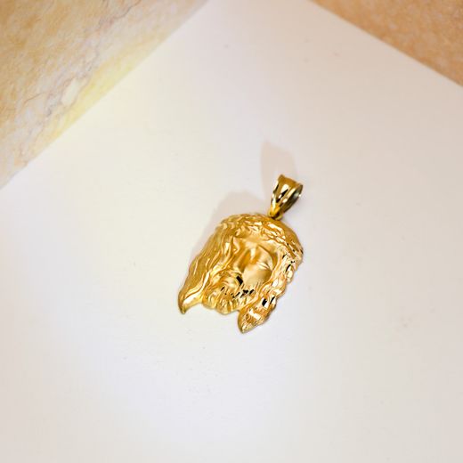 18K Colgante Oro Amarillo Cabeza De Cristo Estampado. 30X19 Mm