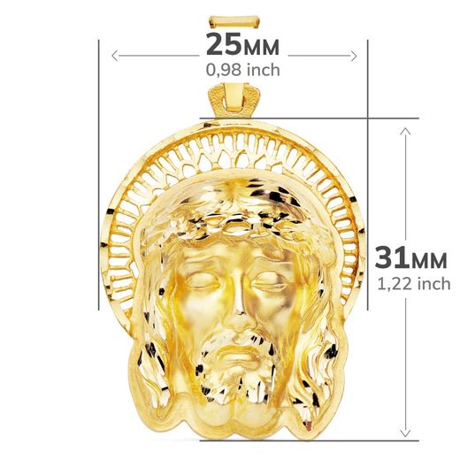 18K Colgante Oro Amarillo Cabeza De Cristo Orla 35X25 Mm