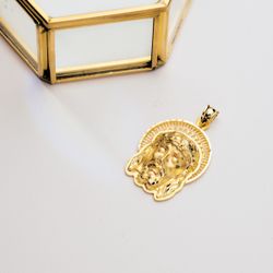 18K Colgante Oro Amarillo Cabeza De Cristo Orla 35X25 Mm