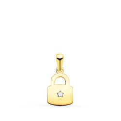 18K Colgante Oro Amarillo Candado En Brillo Con Circonita 14 X 9 Mm