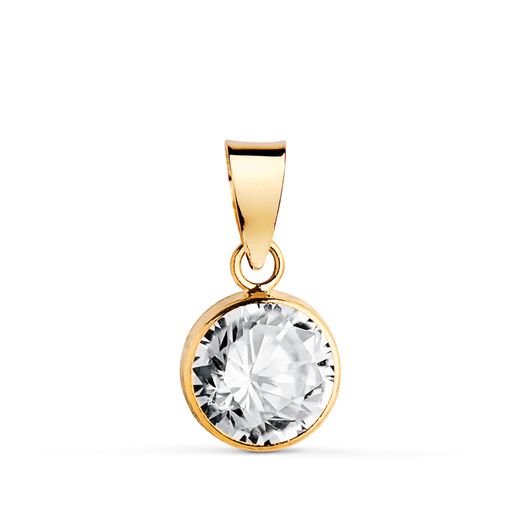 18K Colgante Oro Amarillo Chaton Con Circonita. Ancho: 7,5Mm