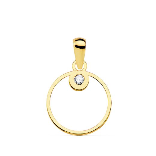18K Colgante Oro Amarillo Circulo Circonita 12 Mm