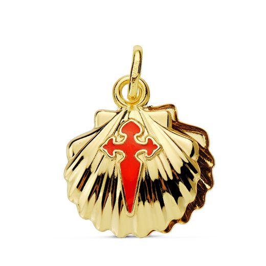 18K Colgante Oro Amarillo Concha De Santiago Doble 14 Mm
