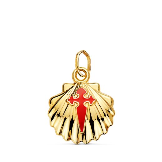 18K Colgante Oro Amarillo Concha De Santiago Simple 14 Mm