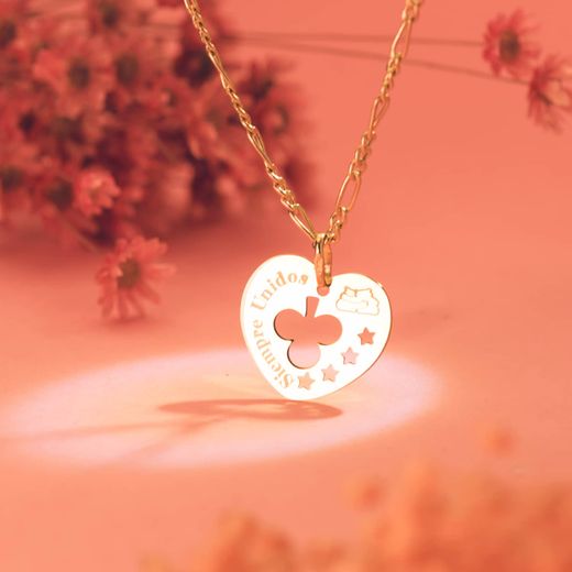 18K Colgante Oro Amarillo Corazon Calado Siempre Unidos Y Trebol 16 Mm