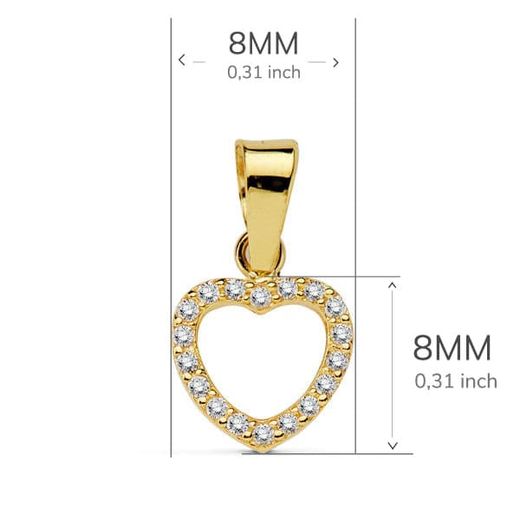 18K Colgante Oro Amarillo Corazon Circonita 8 Cm
