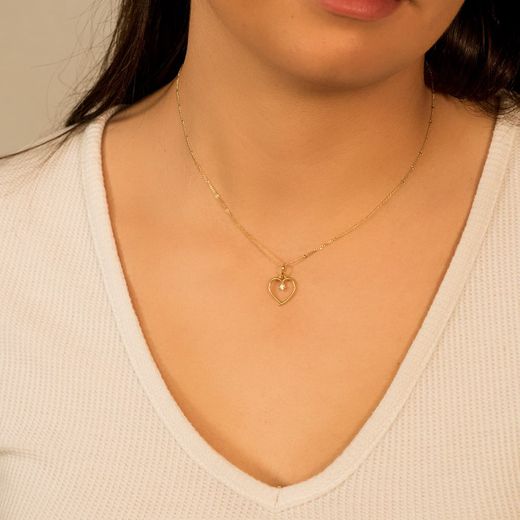 18K Colgante Oro Amarillo Corazon Con Circonita De 2 Mm 13X12 Mm