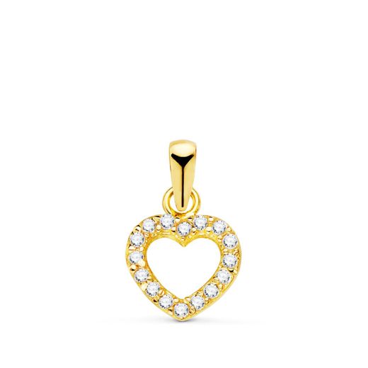 18K Colgante Oro Amarillo Corazon Mini Con Circonita 7.5X7 Mm