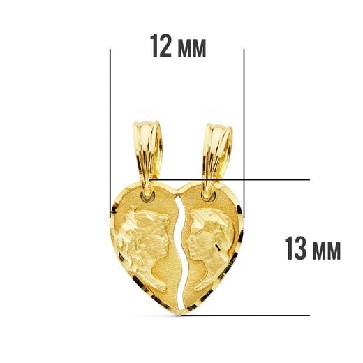 18K Colgante Oro Amarillo Corazon Pareja 13X13 Mm