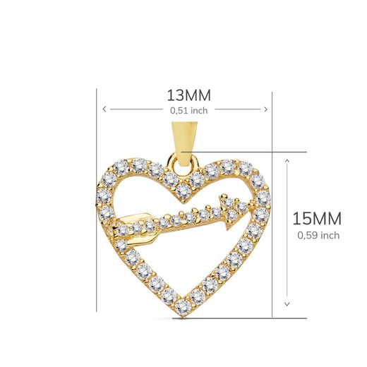 18K Colgante Oro Amarillo Corazon Y Flecha 15X13 Mm