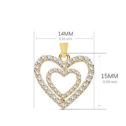 18K Colgante Oro Amarillo Corazones Circonita 15X14 Mm