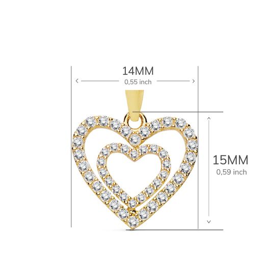18K Colgante Oro Amarillo Corazones Circonita 15X14 Mm