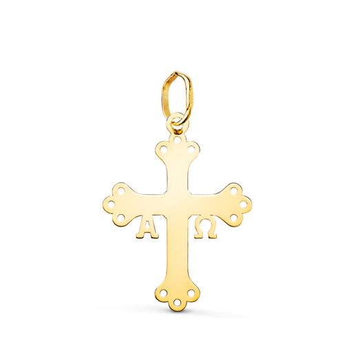 18K Colgante Oro Amarillo Cruz De Covadonga Silueta En Brillo. 22 X 16 Mm