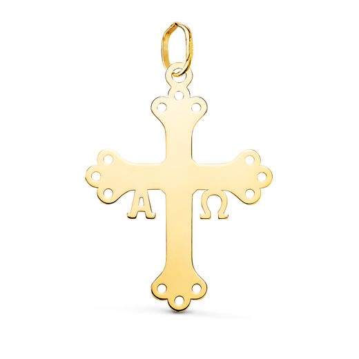 18K Colgante Oro Amarillo Cruz De Covadonga Silueta En Brillo. 27 X 20 Mm