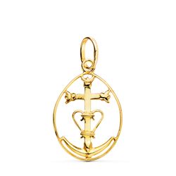 18K Colgante Oro Amarillo Cruz De La Camarga Con Cerco. 25 X 17 Mm