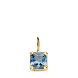 18K Colgante Oro Amarillo Cuadrado Con Garras Y Piedra Color Aguamarina 5,5 X 5,5 Mm.