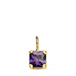 18K Colgante Oro Amarillo Cuadrado Con Garras Y Piedra Color Amatista 5,5 X 5,5 Mm.
