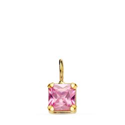 18K Colgante Oro Amarillo Cuadrado Con Garras Y Piedra Rosa 5,5 X 5,5 Mm.
