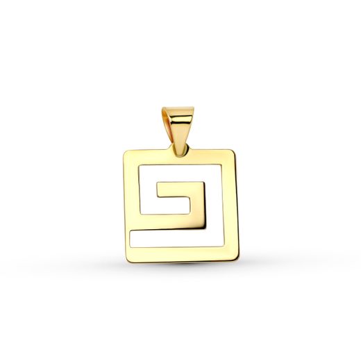 18K Colgante Oro Amarillo Cuadrado Cordon Caucho 45Cm