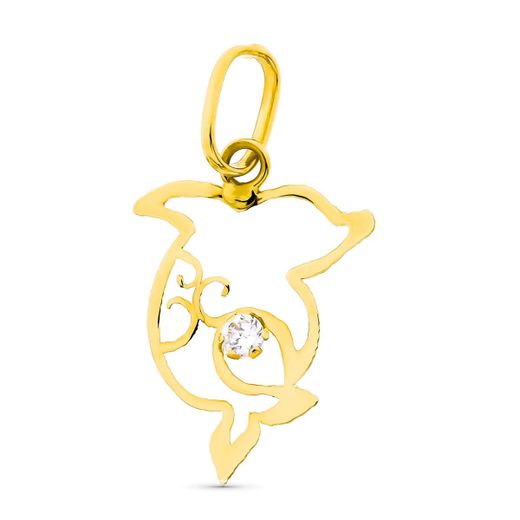 18K Colgante Oro Amarillo Delfin Circonita 16X10 Mm