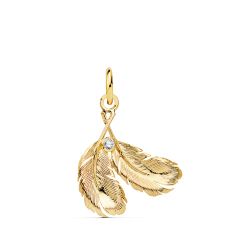 18K Colgante Oro Amarillo Dos Plumas 17X15 Mm