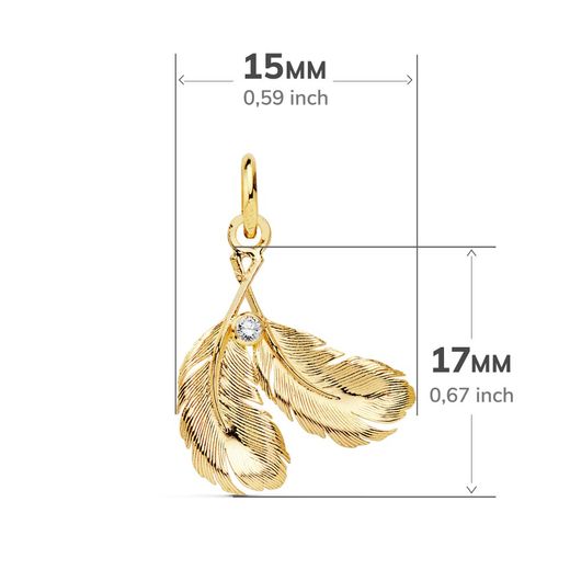 18K Colgante Oro Amarillo Dos Plumas 17X15 Mm