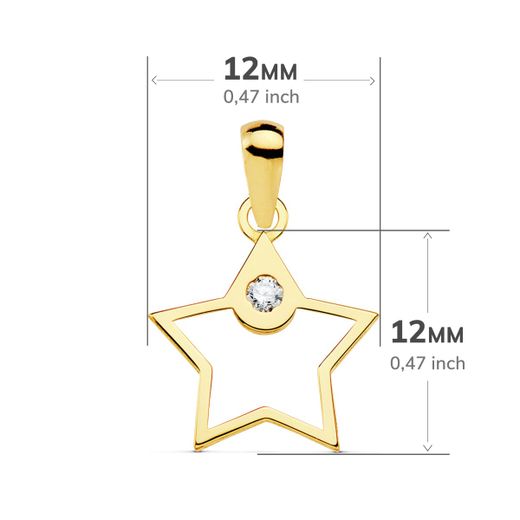 18K Colgante Oro Amarillo Estrella Circonita 12X12 Mm