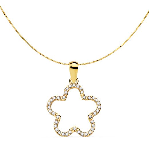 18K Colgante Oro Amarillo Estrella Circonita 16X16 Mm Cadena Veneciana 42 3 Cm