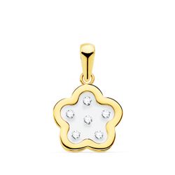 18K Colgante Oro Amarillo Flor Airshine Transparente Con Circonita 11X11 Mm