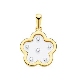 18K Colgante Oro Amarillo Flor Airshine Transparente Con Circonita 14X14 Mm