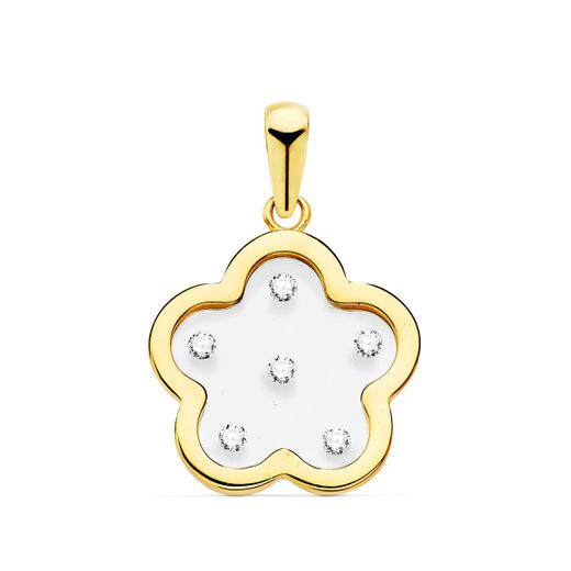 18K Colgante Oro Amarillo Flor Airshine Transparente Con Circonita 14X14 Mm
