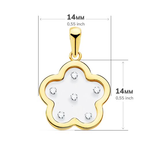 18K Colgante Oro Amarillo Flor Airshine Transparente Con Circonita 14X14 Mm