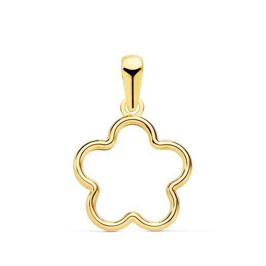 18K Colgante Oro Amarillo Flor Cerco Liso 12X12 Mm