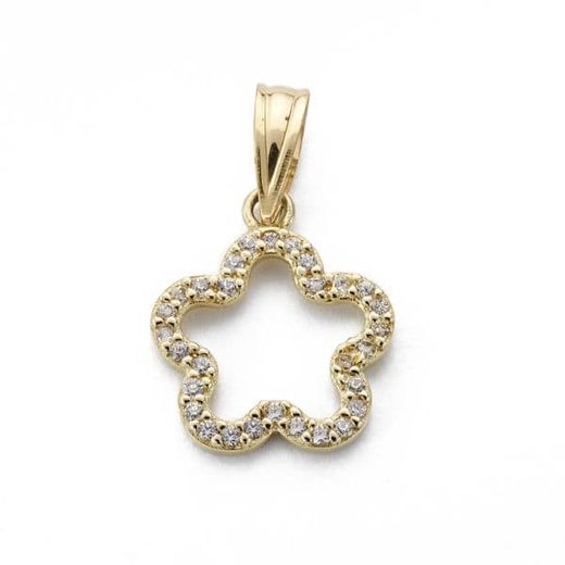 18K Colgante Oro Amarillo Flor Circonita 14X12 Mm