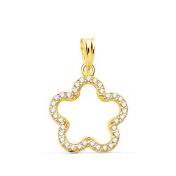 18K Colgante Oro Amarillo Flor Con Circonita 16X16 Mm