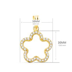 18K Colgante Oro Amarillo Flor Con Circonita 16X16 Mm