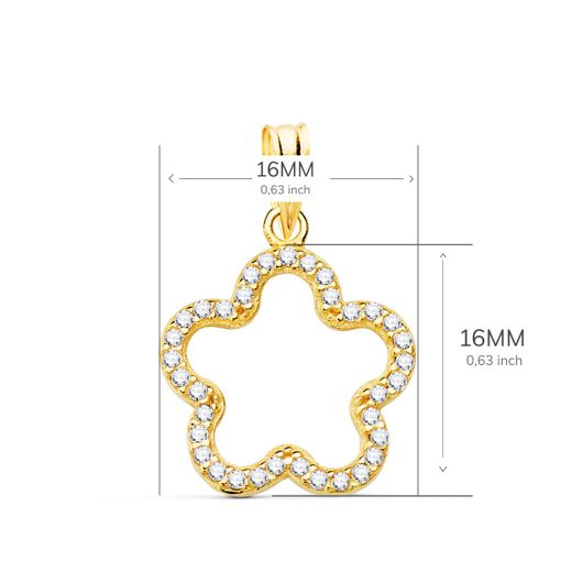 18K Colgante Oro Amarillo Flor Con Circonita 16X16 Mm