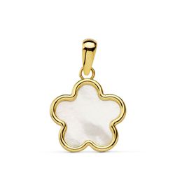 18K Colgante Oro Amarillo Flor Nacar 12X12 Mm
