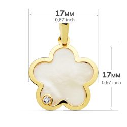 18K Colgante Oro Amarillo Flor Nacar Circonita 17X17 Mm