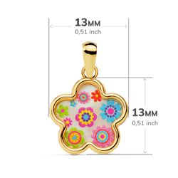 18K Colgante Oro Amarillo Flor Nacar Colores. 13X13 Mm