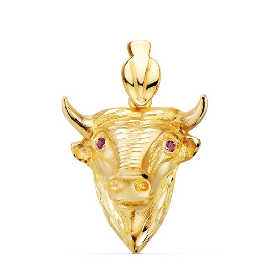 18K Colgante Oro Amarillo Fundido Cabeza De Toro 27X25 Mm