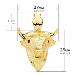 18K Colgante Oro Amarillo Fundido Cabeza De Toro 27X25 Mm
