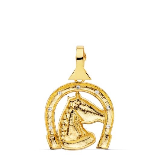 18K Colgante Oro Amarillo Herradura Circonita 28X24 Mm