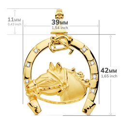 18K Colgante Oro Amarillo Herradura Circonita Con Caballo 42X39 Mm