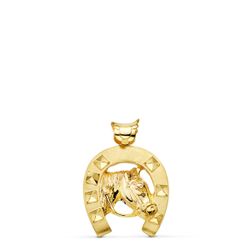 18K Colgante Oro Amarillo Herradura Con Caballo 29X27 Mm
