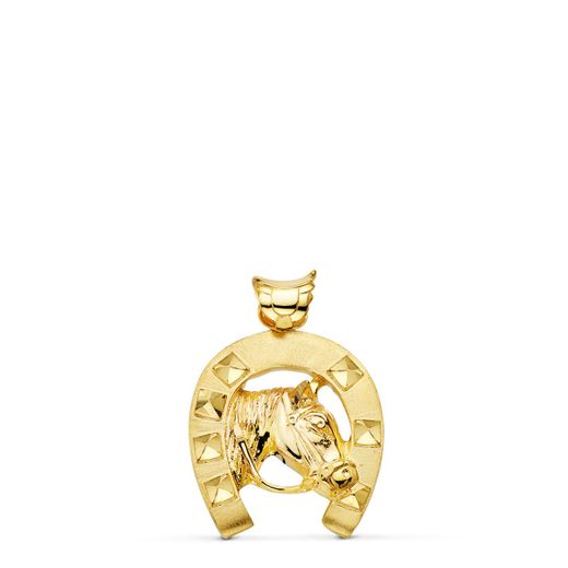 18K Colgante Oro Amarillo Herradura Con Caballo 29X27 Mm