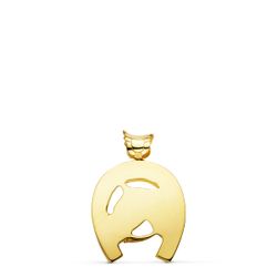 18K Colgante Oro Amarillo Herradura Con Caballo 29X27 Mm